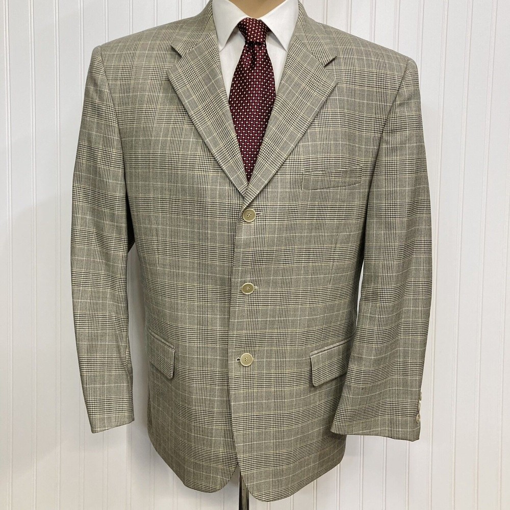 STANLEY BLACKER Mens Gold Prince of Wales Wool Sport Coat Jacket 45/46S